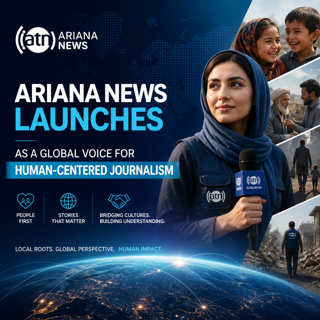 Ariana News launches with a journalist and glowing Earth, symbolizing global, human-centered journalism.