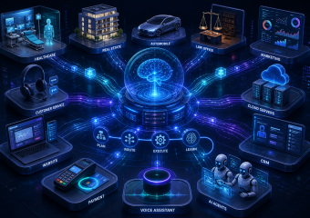AI platform connecting healthcare, real estate, automotive, legal, marketing, customer service, cloud, CRM, payment, voice, and AI agent systems